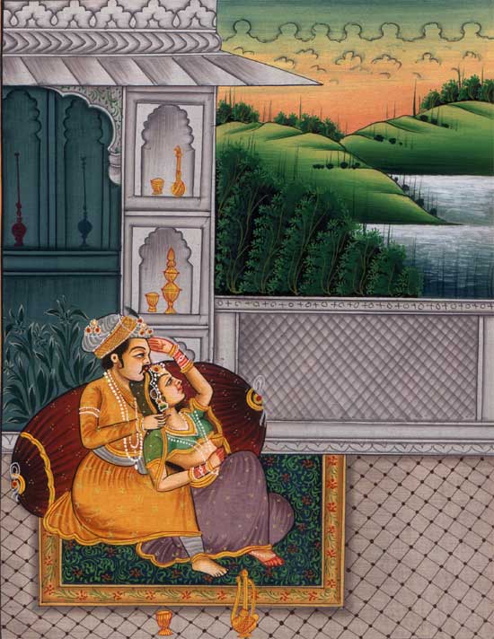 Unknown Artist - Lovers On A Terrace, India Love Painting